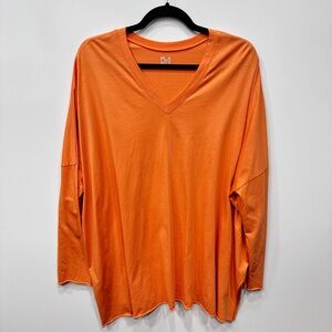 Planet by Lauren G Dolman V Neck Dolman Sleeve Shirt Raw Hem Pima Cotton OS